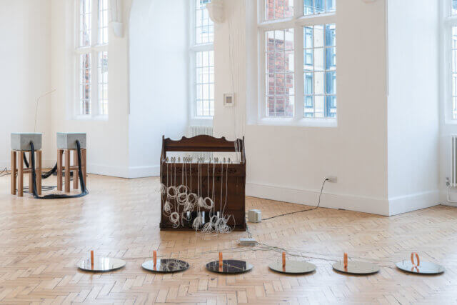 Installation views of Yuko Mohri, 'Voluta,' at Camden Art Centre, 2018. Photo: Damian Griffiths
