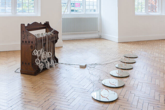 Installation views of Yuko Mohri, 'Voluta,' at Camden Art Centre, 2018. Photo: Damian Griffiths