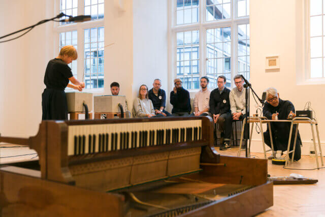 Ryuichi Sakamoto performance as part of the Yuko Mohri exhibition 'Voluta,' at Camden Art Centre, 2018. Photo: Mark Blower.