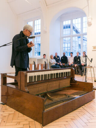 Ryuichi Sakamoto performance as part of the Yuko Mohri exhibition 'Voluta,' at Camden Art Centre, 2018. Photo: Mark Blower.