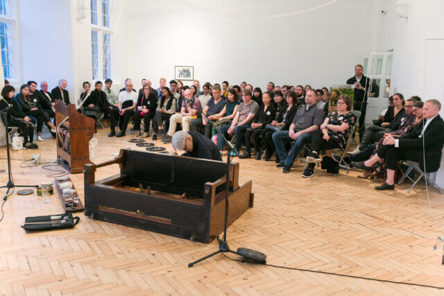 Ryuichi Sakamoto performance as part of the Yuko Mohri exhibition 'Voluta,' at Camden Art Centre, 2018. Photo: Mark Blower.