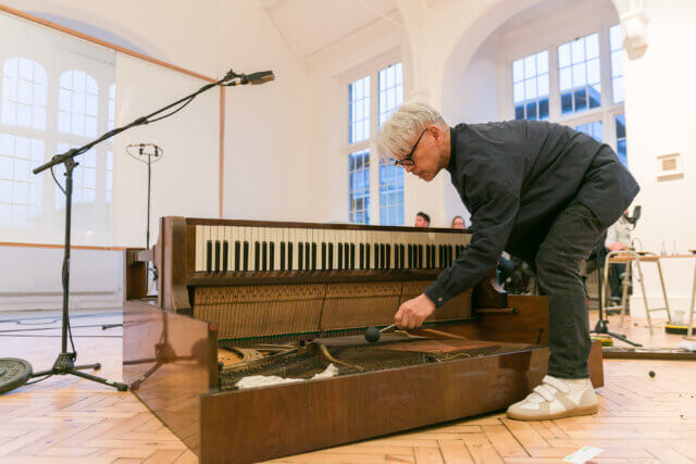 Ryuichi Sakamoto performance as part of the Yuko Mohri exhibition 'Voluta,' at Camden Art Centre, 2018. Photo: Mark Blower.