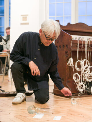 Ryuichi Sakamoto performance as part of the Yuko Mohri exhibition 'Voluta,' at Camden Art Centre, 2018. Photo: Mark Blower.