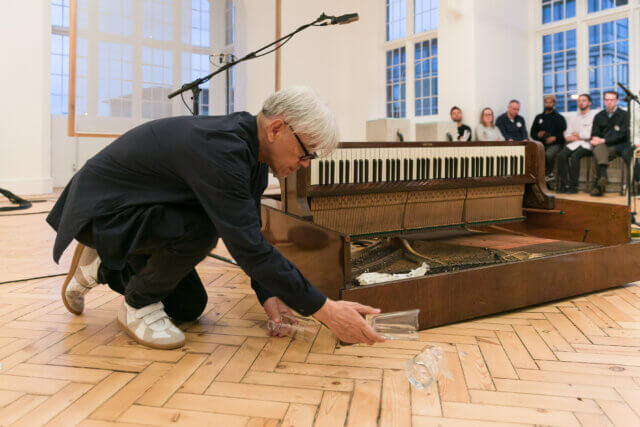 Ryuichi Sakamoto performance as part of the Yuko Mohri exhibition 'Voluta,' at Camden Art Centre, 2018. Photo: Mark Blower.