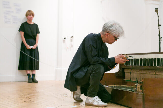 Ryuichi Sakamoto performance as part of the Yuko Mohri exhibition 'Voluta,' at Camden Art Centre, 2018. Photo: Mark Blower.
