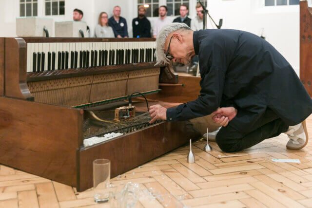 Ryuichi Sakamoto performance as part of the Yuko Mohri exhibition 'Voluta,' at Camden Art Centre, 2018. Photo: Mark Blower.