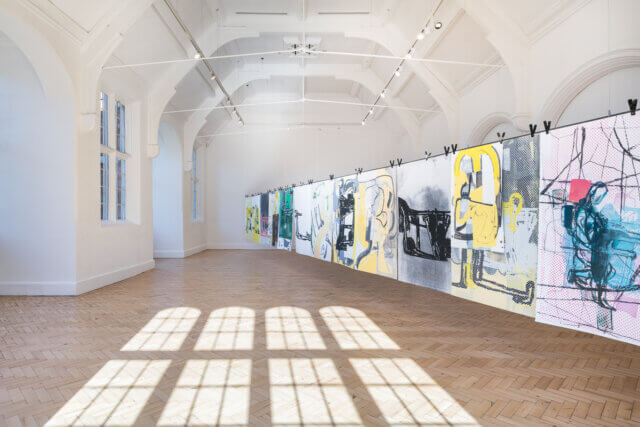 Installation view of Amy Sillman, 'Landline,' at Camden Art Centre, 2018. Photo: Luke Walker