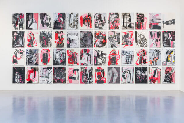 Installation view of Amy Sillman, 'Landline,' at Camden Art Centre, 2018. Photo: Luke Walker