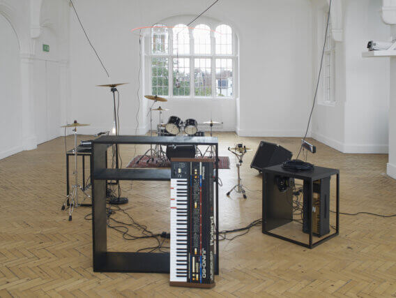 Installation view of Haroon Mirza: I saw square triangle sine at Camden Art Centre, 2011. Photo: Andy Keate