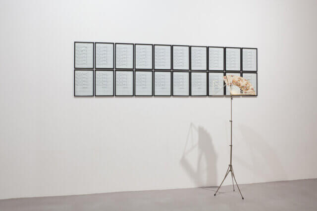 Installation view of Hanne Darboven Musical Score (Happy Birthday-Leo Castelli) at Camden Arts Centre, 2012. Photo: Angus Mill © Hanne Darboven Stiftung