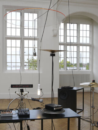 Installation view of Haroon Mirza: I saw square triangle sine at Camden Art Centre, 2011. Photo: Andy Keate