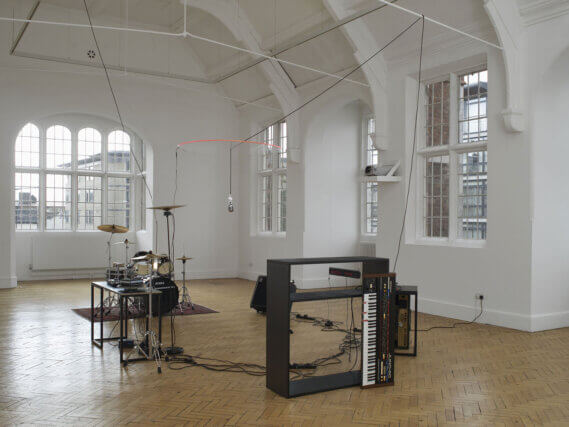 Installation view of Haroon Mirza: I saw square triangle sine at Camden Art Centre, 2011. Photo: Andy Keate