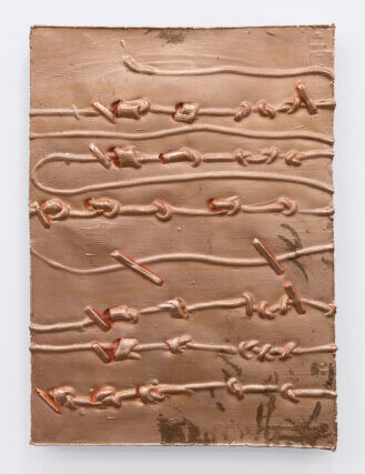 Athanasios Argianas, Clay Pressing # 1, (swimmers' arms are oars, your arms are oars, your palms are oval), 2016. Copper, clear varnish, 70cm x 45cm x 3cm. Courtesy Stellar Rays / Stellar Projects, New York.