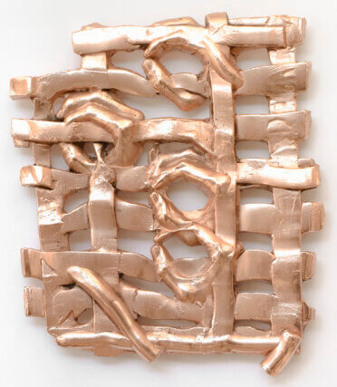 Athanasios Argianas, Clay Pressing #19 (Sea a zero, See zero, Zero seas, To see to zero, To sea two zeros), 2017. Electroformed copper and resin, 38.1 x 33 cm. Courtesy Stellar Rays / Stellar Projects, New York.