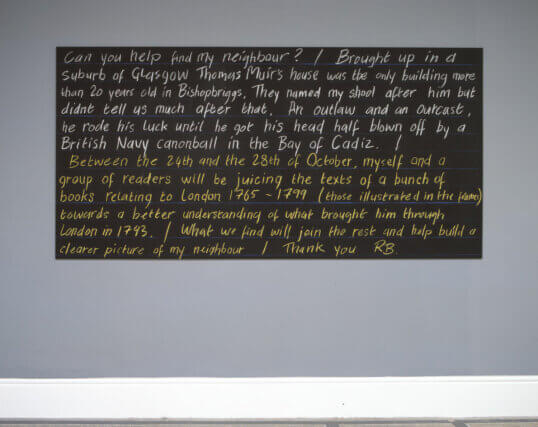 Installation view, Film, Video and 18th Century Politics, Roderick Buchan, Camden Art Centre, 2005