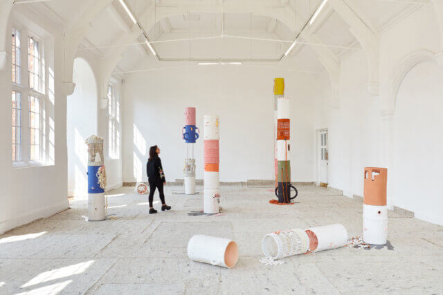 Installation view of Jonathan Baldock, 'Facecrime,' Camden Art Centre, 2019. Photo: Luke Walker
