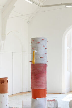 Installation view of Jonathan Baldock, 'Facecrime,' Camden Art Centre, 2019. Photo: Luke Walker
