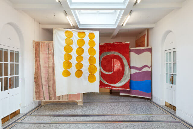 Installation views of Vivian Suter, 'Tintin's Sofa,' at Camden Art Centre, 2020