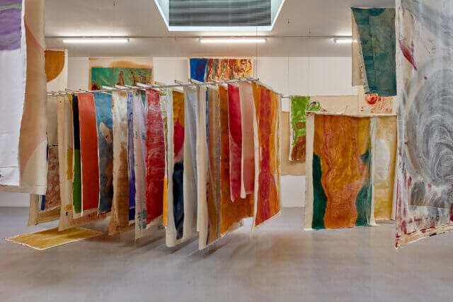 Installation views of Vivian Suter, 'Tintin's Sofa,' at Camden Art Centre, 2020