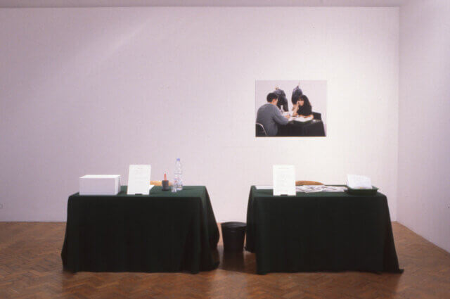 Installation view of Sophie Calle's exhibition 'Double Game' at Camden Art Centre 1999. 