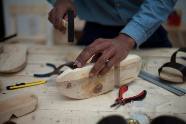 Christian Nyampeta, 'Prototypes for New Habits,' 2015. Workshops in sandal making and soap-dye making, Van Abbemuseum, Eindhoven and Casco, Utrecht. Courtesy the artists.  Photo: Mattie van der Worm
