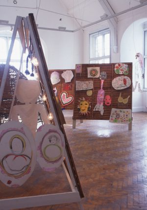Installation view, Christine and Irene Hohenbuchler with participants from a Day Hospital project, Camden Arts Centre, 2000