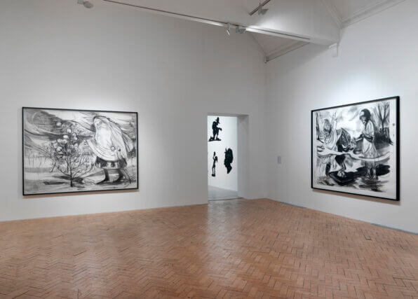 Installation view of 'Kara Walker: We at Camden Arts Centre are Exceedingly Proud to Present an Exhibition of Capable Artworks by the Notable Hand of the Celebrated American, Kara Elizabeth Walker, Negress.' at Camden Art Centre, 2013 - 2014. Photo: Marcus J Leith