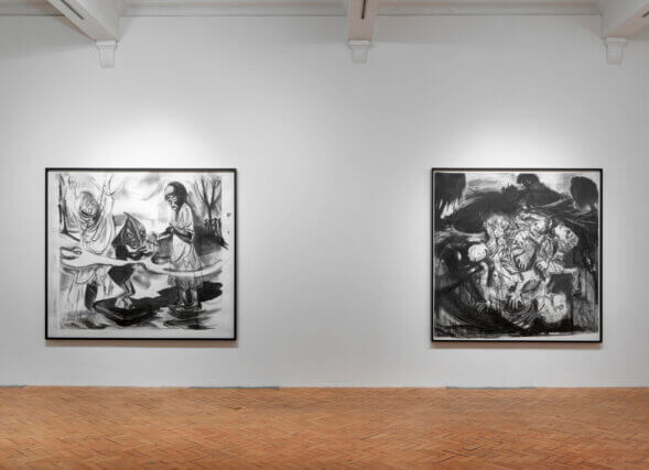 Installation view of 'Kara Walker: We at Camden Arts Centre are Exceedingly Proud to Present an Exhibition of Capable Artworks by the Notable Hand of the Celebrated American, Kara Elizabeth Walker, Negress.' at Camden Art Centre, 2013 - 2014. Photo: Marcus J Leith