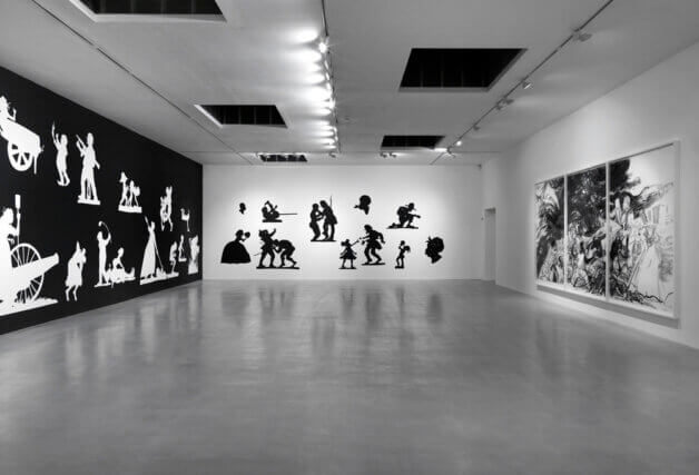 Installation view of 'Kara Walker: We at Camden Arts Centre are Exceedingly Proud to Present an Exhibition of Capable Artworks by the Notable Hand of the Celebrated American, Kara Elizabeth Walker, Negress.' at Camden Art Centre, 2013 - 2014. Photo: Marcus J Leith