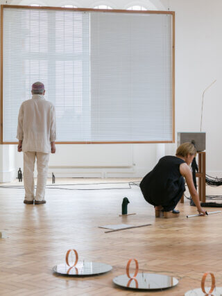 Akio Suzuki performance as part of the Yuko Mohri exhibition 'Voluta,' at Camden Art Centre, 2018. Photo: Mark Blower.