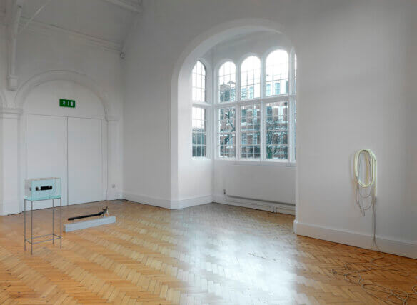 Installation view of Nina Canell: Near Here at Camden Arts Centre, 2014. Photo: Marcus J Leith