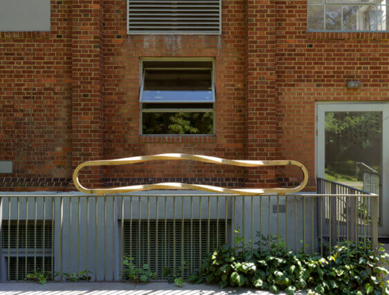 Installation view of Richard Deacon, In the Grass as part of Shelagh Wakely: A View from a Window, at Camden Art Centre, 2014. Photo: Marcus J Leith
