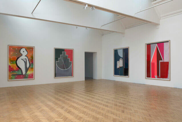 Installation view of about 90 Elements / TOD IM DSCHUNGEL, Thomas Scheibitz at Camden Art Centre, 2008.