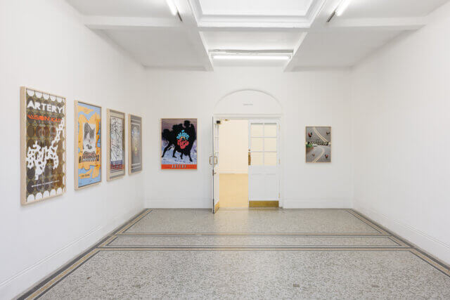 Installation views of Allison Katz, 'Artery' at Camden Art Centre 2022. Photo: Rob Harris