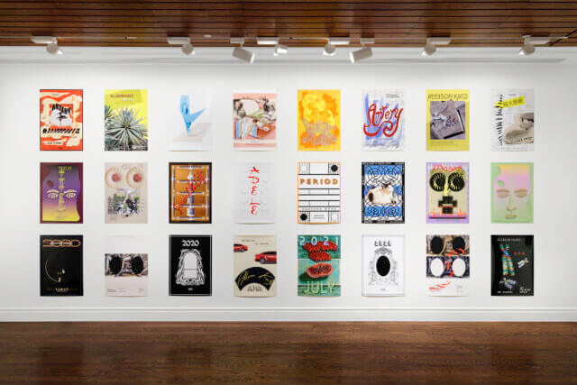 Installation view of Allison Katz, 'Artery Posters 2012 – 2021' at Canada House, 2022. Photo: Eva Herzog. Courtesy of the artist.