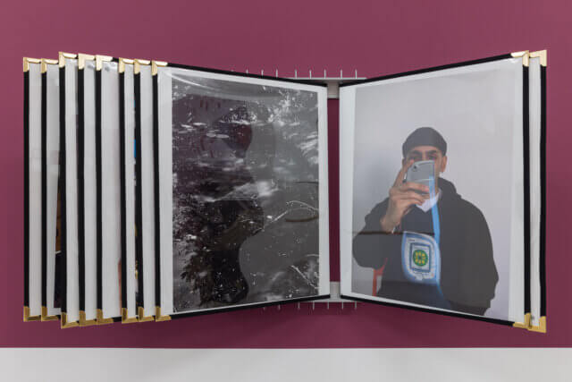 Installation views of Adam Farah, 'WHAT I’VE LEARNED FROM YOU AND MYSELF: (PEAK MOMENTATIONS / INSIDE MY VELVET ROPE MIX),' at Camden Art Centre, 2021. Photo: Rob Harris.