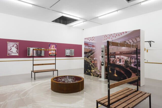 Installation views of Adam Farah, 'WHAT I’VE LEARNED FROM YOU AND MYSELF: (PEAK MOMENTATIONS / INSIDE MY VELVET ROPE MIX),' at Camden Art Centre, 2021. Photo: Rob Harris.