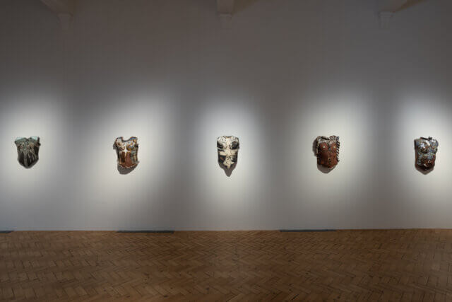 Installation views of Phoebe Collings-James, 'A Scratch! A Scratch!,' at Camden Art Centre, 2021. Photo: Rob Harris.