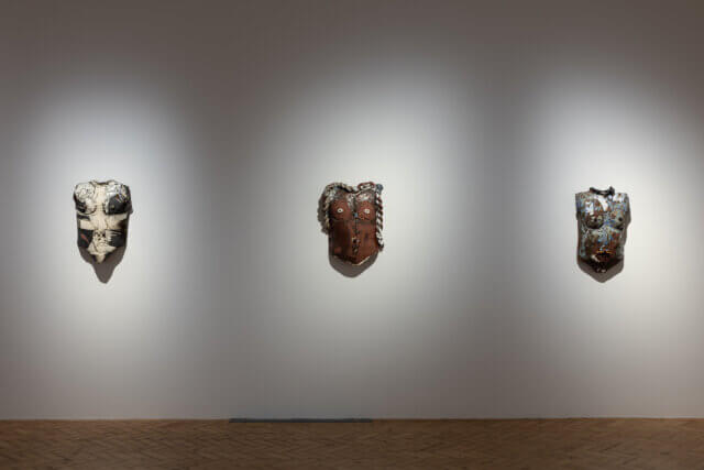 Installation views of Phoebe Collings-James, 'A Scratch! A Scratch!,' at Camden Art Centre, 2021. Photo: Rob Harris.