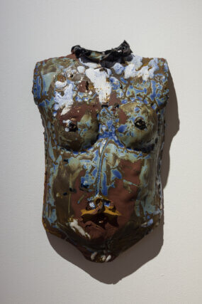 Installation views of Phoebe Collings-James, 'A Scratch! A Scratch!,' at Camden Art Centre, 2021. Photo: Rob Harris.