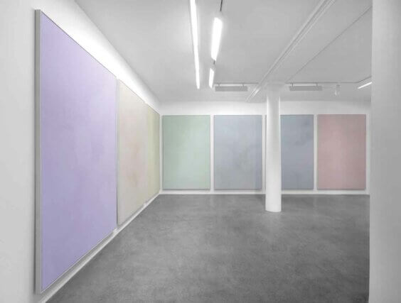 Christodoulos
Panayiotou, Untitled (5, 10, 20, 50, 100, 200, 500), 2016. Pulp paintings polyptich. Installation view, Galerie kamel mennour, 2016. 
Photo: Julie Joubert Courtesy the Collection of Nicoletta Fiorucci Russo, London