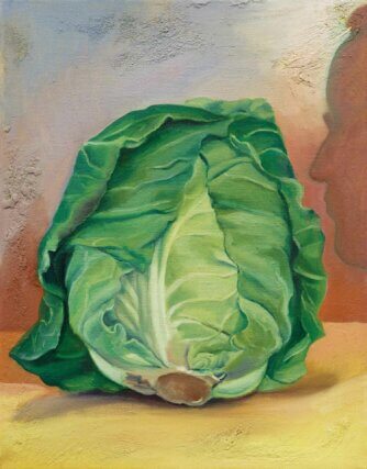 Allison Katz, Cabbage (and Philip) No. 24, 2020. 
Oil, wax and sand on linen.  45.5 x 35 cm
 Photo: Plastiques