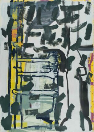 Amy Sillman, Dub Stamp (9A), 2018.
From a multi-part series of double-sided acrylic, ink, and silkscreen works on paper, 152.5 × 101.5 cm. Photo: John Berens.