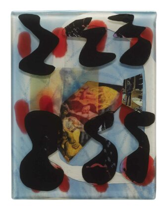 Sadie Benning, Rebel, 2018. Wood, aqua-resin, resin, enamel paint, photograph, and transparencies / 25 × 21 × 2 cm. Courtesy the artist and Susanne Vielmetter Los Angeles Projects. Photo: Chris Austin