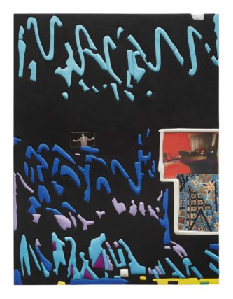 Sadie Benning, Hotel Fashion, 2018. Wood, aqua-resin, acrylic paint, casein, and digital image / 162.5 × 122 × 4 cm. Courtesy the artist and Susanne Vielmetter Los Angeles Projects. Photo: Chris Austin