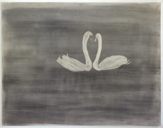 Zeinab Saleh, Moonlit lake, 2021. Acrylic, charcoal and archival fixative on canvas, 
170 x 220cm. Photo: Luke Walker