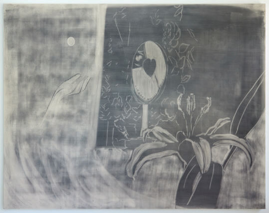 Zeinab Saleh, In another life, 2021. Acrylic, charcoal and archival fixative on canvas, 170 x 220cm. Photo: Luke Walker