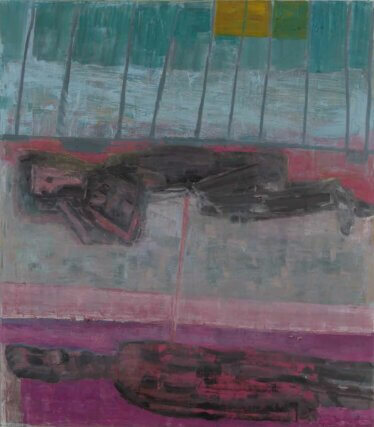 Amy Sillman, Dub Stamp (2A back), 2018.
One from a multi-part series of double-sided acrylic, ink, and silkscreen works on paper, 152.5 × 101.5 cm. Photo: John Berens.