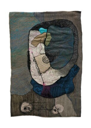 Geta Brătescu, Medea’s Ten Hypostases (Medeea – 10 ipostaze) No. IX. Coloured drawing with a sewing machine on textile, 90 × 60 cm. Collection of Adam & Mariana Clayton, London. Photo: Ştefan Sava.
