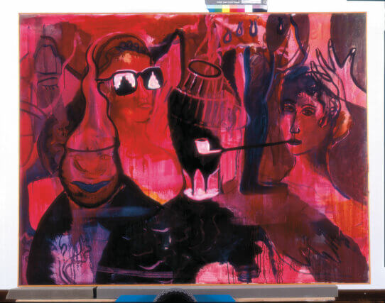 René Daniëls, Het Romeins Wastafeltje, gesprek over schilderkunst [The Roman Wax Tablet, a Discussion about Painting] 1983. Oil on canvas. 140 ✕ 180 cm. Stedelijk Museum, Amsterdam